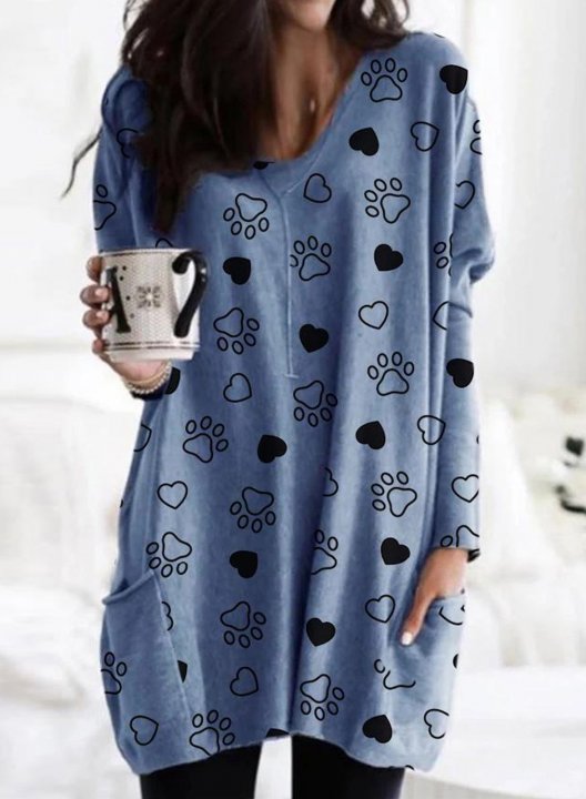 Solid Lips Print Long Sleeve Round Neck Tunic Sweatshirt