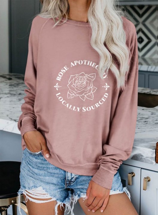 Women's Rose Apothecary Sweatshirt Casual Solid Letter Round Neck Long Sleeve Daily Pullovers