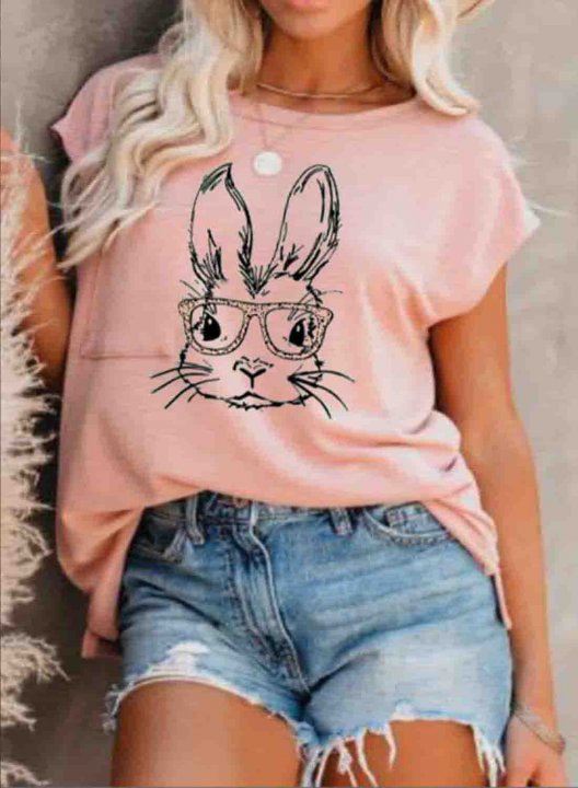 Women's Cute Bunny T-shirts Animal Print Short Sleeve Round Neck Daily Casual T-shirt