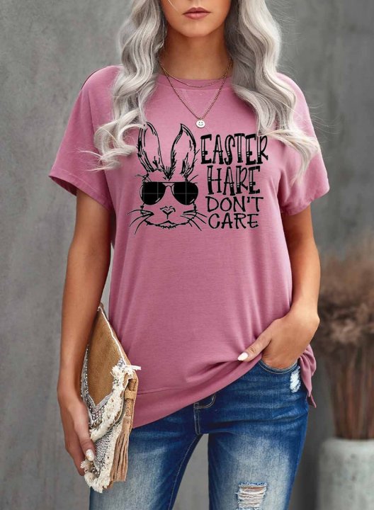 Women's T-shirts Rabbit Letter Print Short Sleeve Round Neck Daily T-shirt