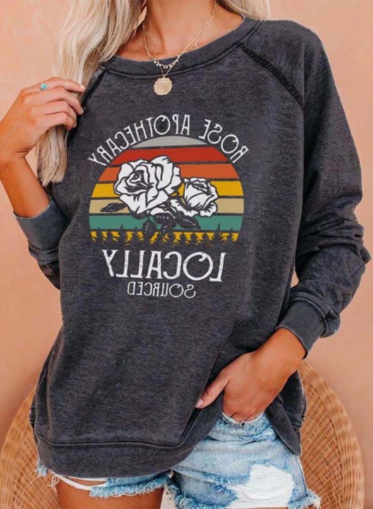 Women's Rose Apothecary Locally Sourced Print Sweatshirt Rose Gray Casual Pullovers