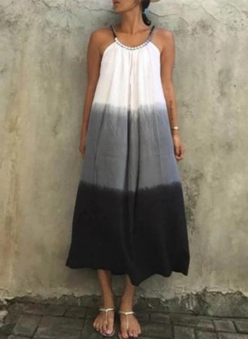 Women's Midi Dresses Color Block Sleeveless U Neck Casual Midi Dress