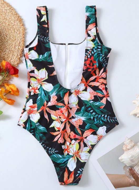 Women's One Piece Swimwear Floral U Neck One-Piece Swimsuit