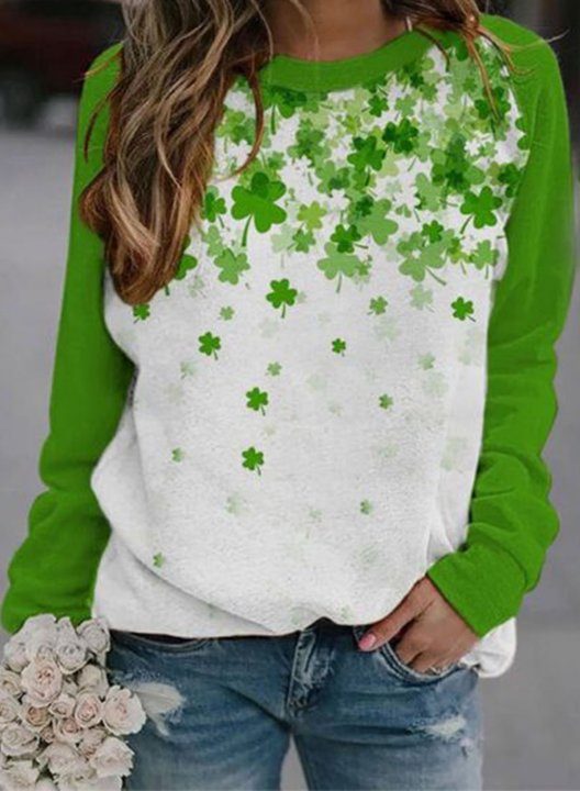 Women's St Patrick's Day Sweatshirts Shamrock Printed Long Sleeve Round Neck Casual Sweatshirt