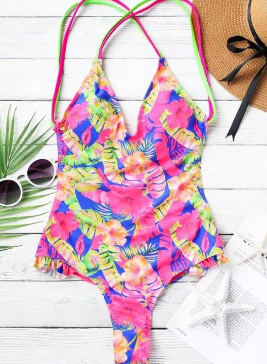 Women's One Piece Swimwear Floral One-Piece Swimsuits One-Piece Bathing Suits