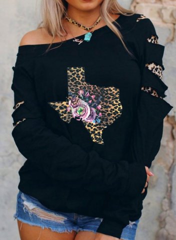 Women's Sweatshirts Leopard Cut-out Festival Long Sleeve Round Neck Casual Sweatshirt