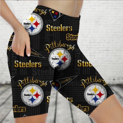 PITTSBURGH STEELERS Sports Stretch Fitness Running Side Pocket Shorts Tight-Fitting High-Waist Yoga Pants