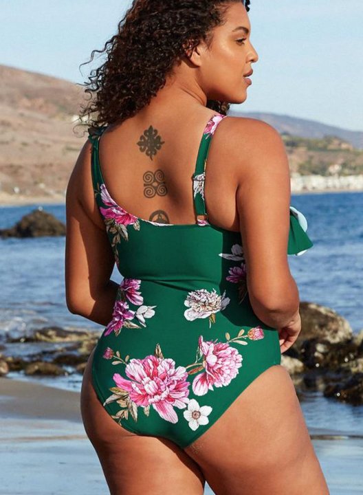 Women's One Piece Swimwear Floral Ruffle Plus Size One-Piece Swimsuits One-Piece Bathing Suits