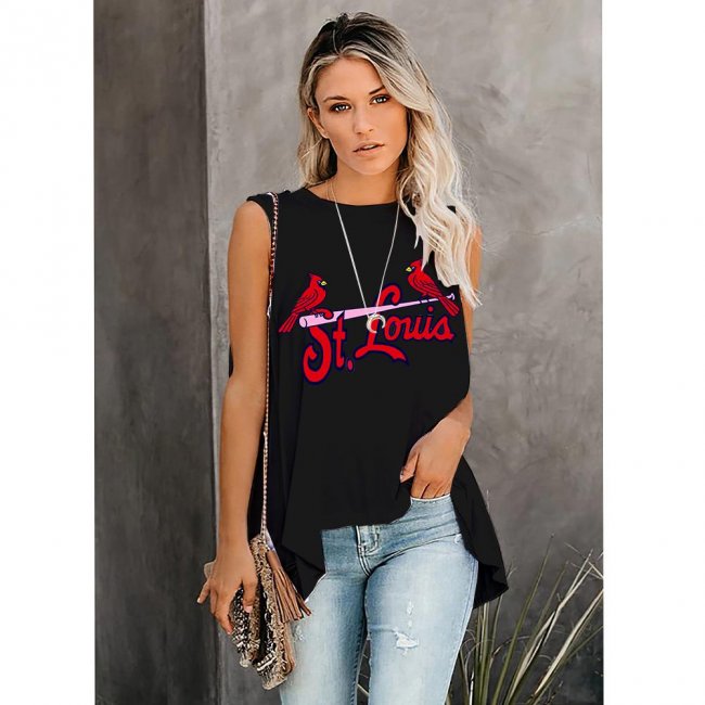 Women's Summer ST. LOUIS CARDINALS Team Fans Print Casual Irregular Sleeveless Round Neck Vest T-Shirt