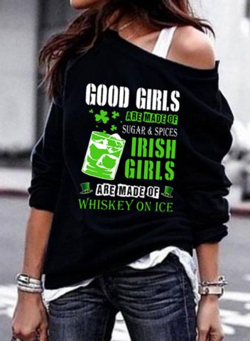 Women's St Patrick's Day Sweatshirts Good Girls are Made of Sugar and Spice Gaphic One Shoulder Long Sleeve Spring Casual Sweatshirts