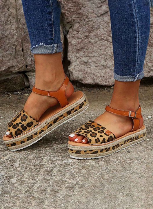 Women's Sandals Leopard PU Leather D-ring Casual Daily Summer Sandals