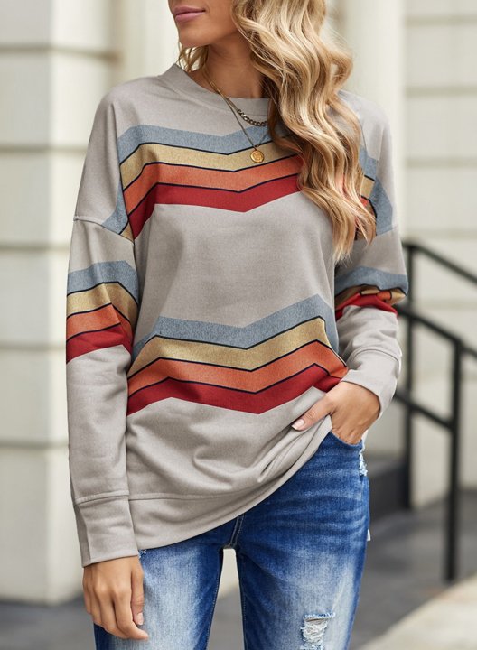 Striped Long Sleeve Round Neck Sweatshirt