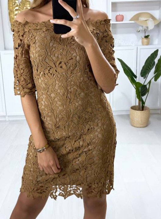 Women's Mini Dress Solid Floral Lace Embroidery A-line Half Sleeve Off Shoulder Summer Daily Mini Dress