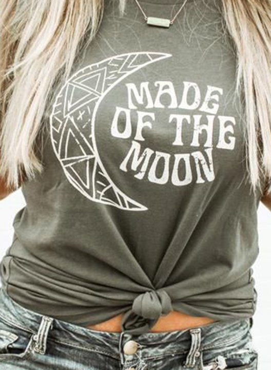 Women's Made of the Moon Graphic T-shirts Letter Print Short Sleeve Round Neck Daily T-shirt