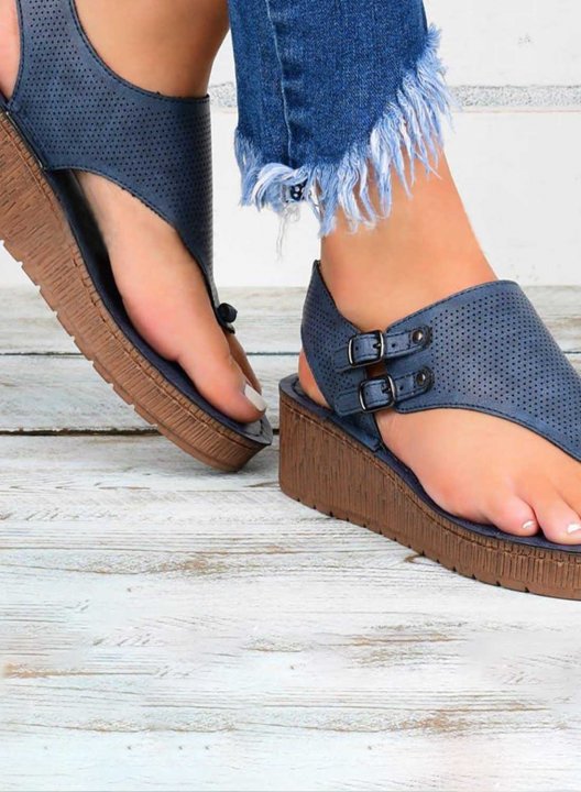 Women's Sandals PU Leather Solid Casual Daily Buckle Sandals