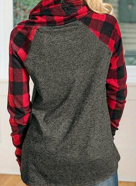 Color Block Plaid Sleeves Sweatshirt