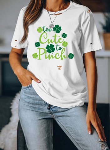 Women's St Patrick's Day T-shirts Letter Solid Cut-out Round Neck Short Sleeve Daily Casual T-shirts