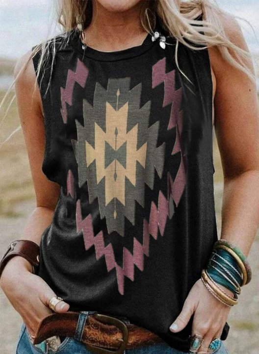 Women's Tank Tops Color Block Tribal Sleeveless Round Neck Tank Top