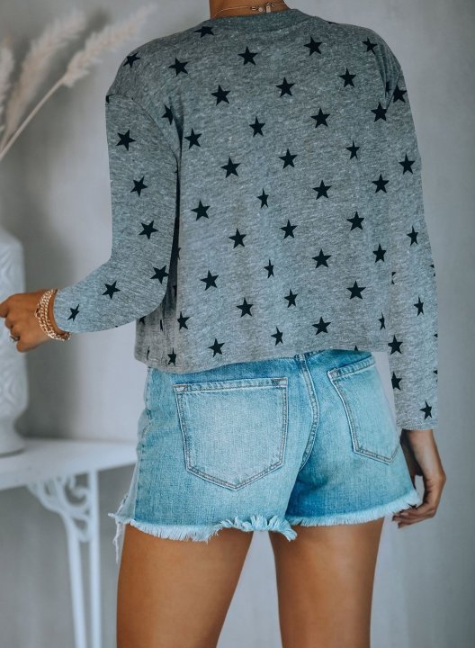 Color Block Star&Lips Print Round Neck Long Sleeve Sweatshirt