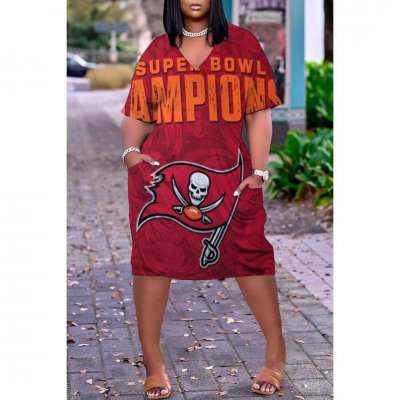 Women's Tampa Bay Buccaneers Printed V-neck Casual Pocket Dress