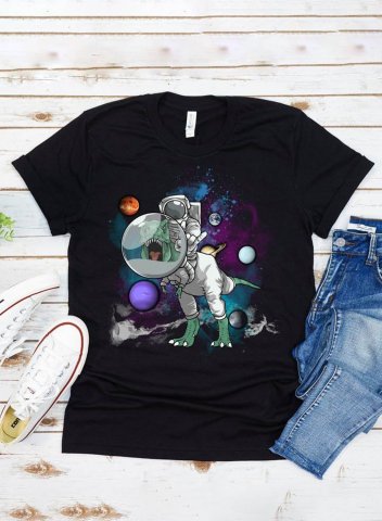 Women's T-shirts Astronaut Print Short Sleeve Round Neck Daily T-shirt