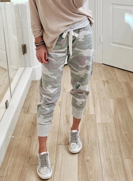 Camouflage Mid Waist Casual Pants