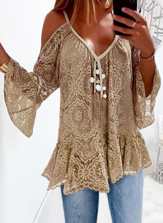 Women's Blouses Cold Shoulder Lace Blouses