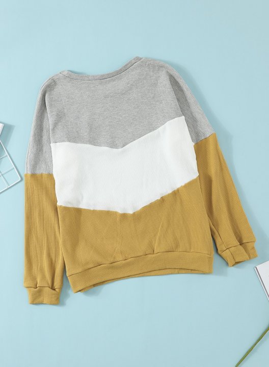 Color Block Round Neck Long Sleeve Casual Sweatshirt