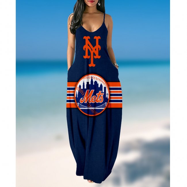 Women's summer New York Mets Print suspender skirt