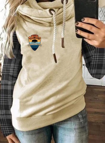 Women's Vintage Yellowstone National Park Retro Sunset Hoodies Plaid Color Block Long Sleeve Daily Drawstring Hoodie