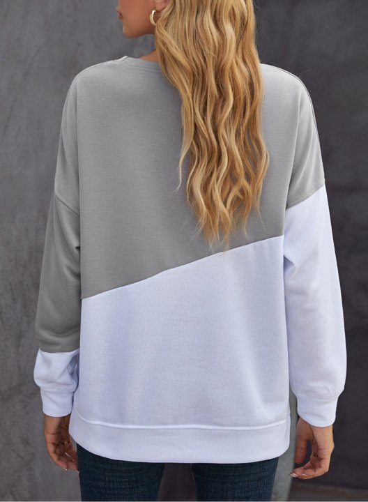 Color Block Long Sleeve Round Neck Casual Sweatshirt