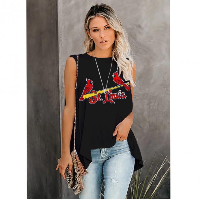 Women's Summer ST. LOUIS CARDINALS Team Fans Print Casual Irregular Sleeveless Round Neck Vest T-Shirt