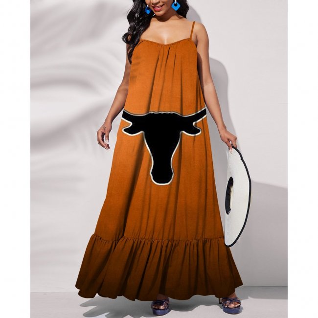 NCAAF Texas Longhorns Printed Tie Back Pocket Strap Swing Dress