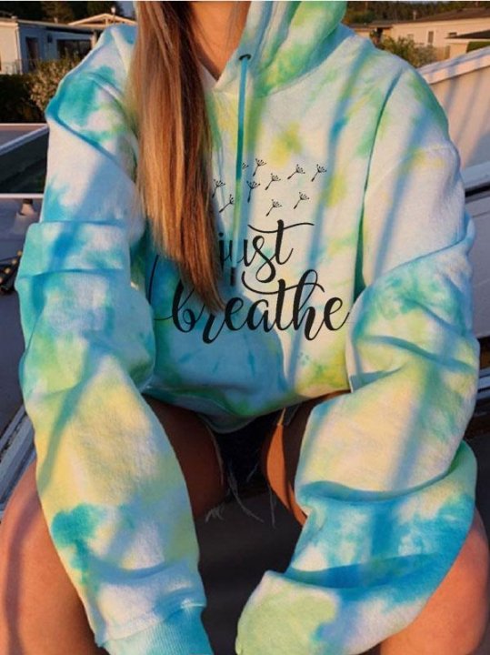 Just Breathe Dandelion Print Tie-Dye Hooded Sweatshirt