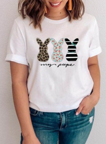 Women's T-shirts Color Block Animal Print Round Neck Short Sleeve Casual Cute T-shirts