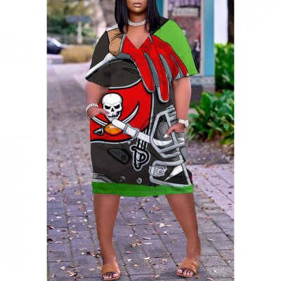 Women's Tampa Bay Buccaneers Printed V-neck Casual Pocket Dress