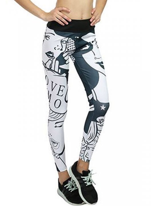 Women's beauty portrait Leggings Slim Color Block Portrait High Waist Casual Legging