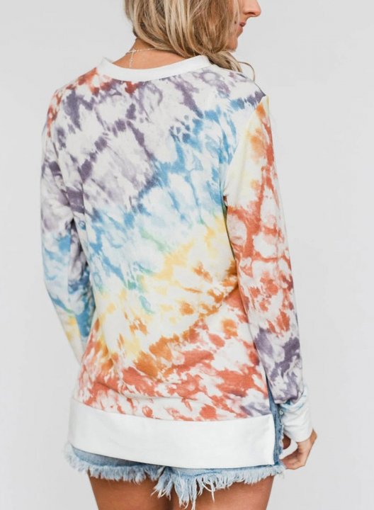 Tie-Dye Long Sleeve Casual Side Split Sweatshirt