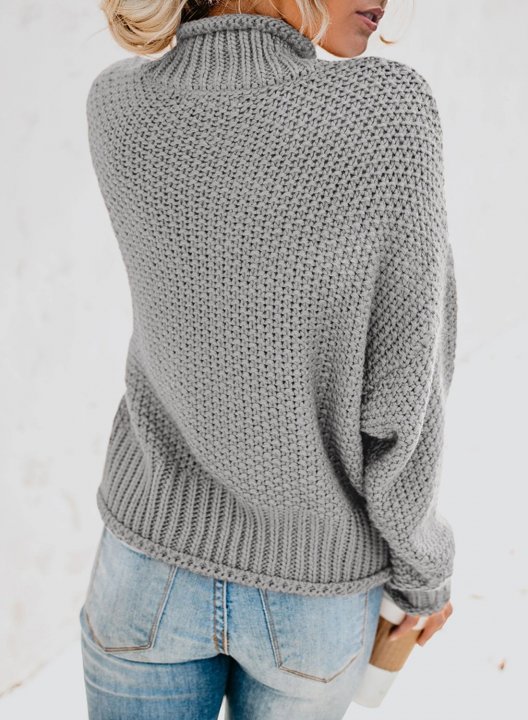 Women's Sweaters High Collar Solid Color Knit Pullover Sweaters