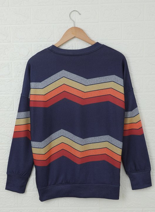 Striped Long Sleeve Round Neck Sweatshirt