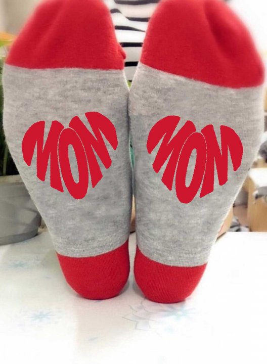 Women's Socks Color Block Mom Letter Print Heart-shaped Cotton Cute Socks Gifts for Mom