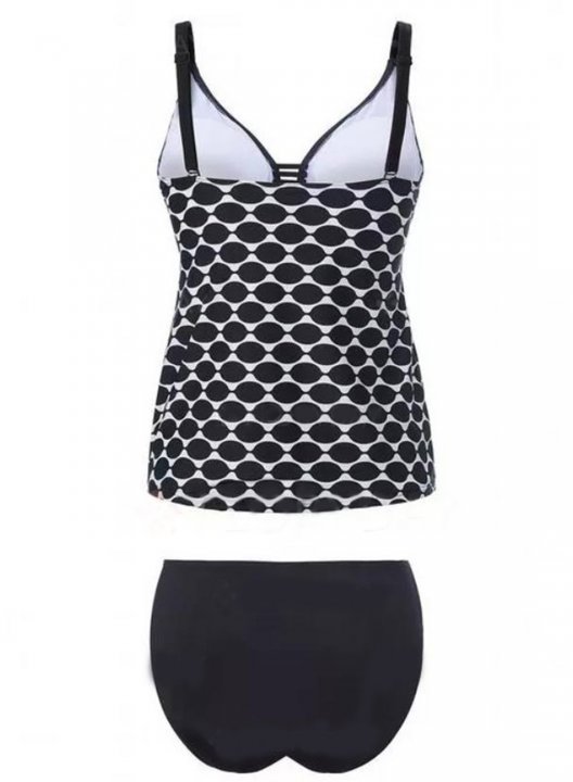 Women's Tankinis Criss Cross Polka Dot Color Block Tankini