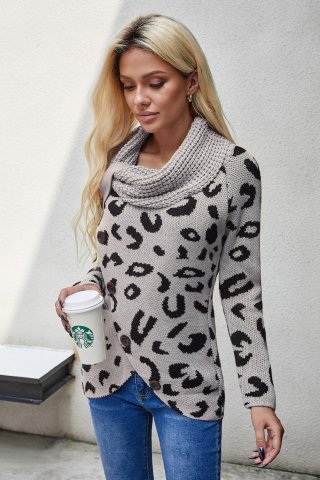 Women's Sweaters Leopard Print Casual Knitted Sweaters