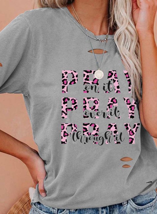 Women's T-shirts Leopard Letter Pray On It Pray Over It Pray Through It Short Sleeve Round Neck Daily T-shirt