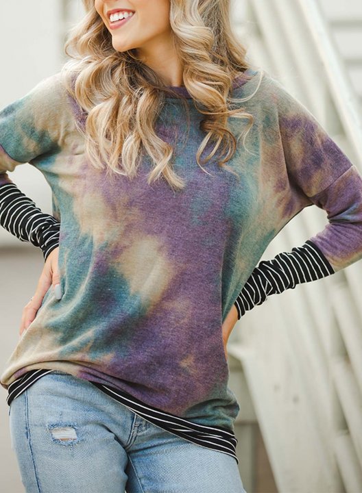 Teal And Mustard Tie Dye Stripes Long Sleeve