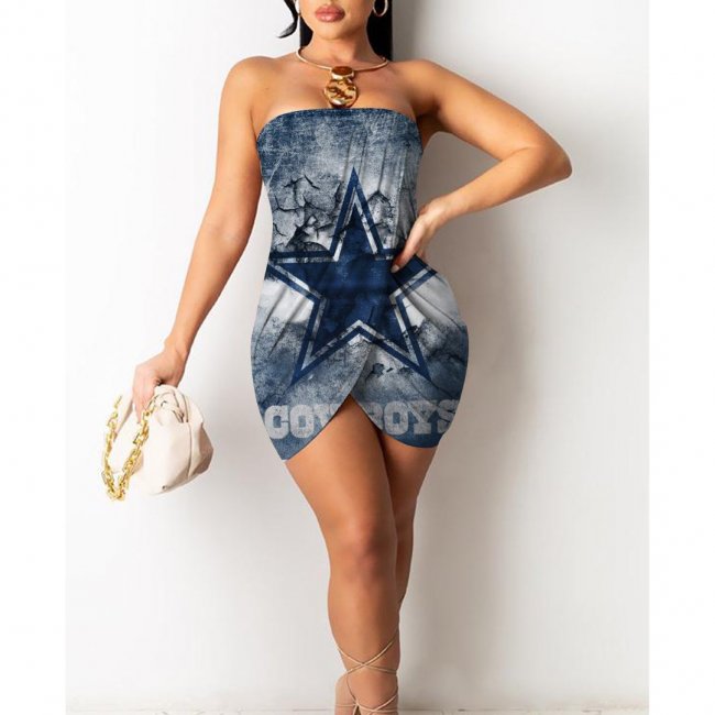 Dallas Cowboys Printed Irregular Bandeau Midi Dress