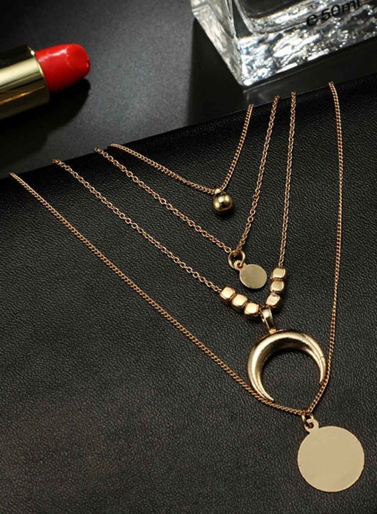 Women's Necklaces Moon Horn Disc Alloy Multi-layer 4 Layer Alloy Necklace