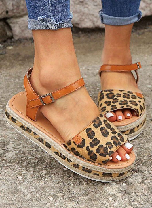 Women's Sandals Leopard PU Leather D-ring Casual Daily Summer Sandals