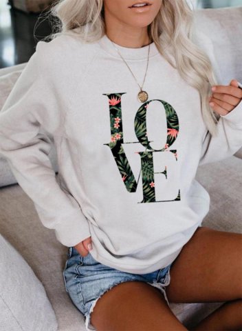 Women's Sweatshirt Letter Floral Color Block Round Neck Long Sleeve Casual Pullovers