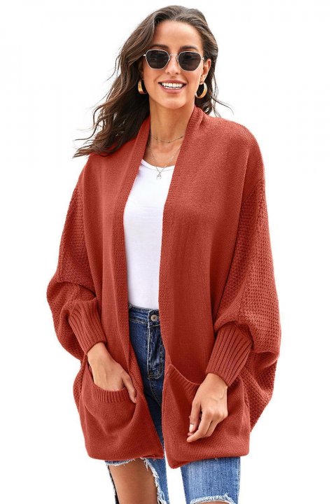 Women's Cardigans Patch Pockets Batwing Sleeve Cardigan